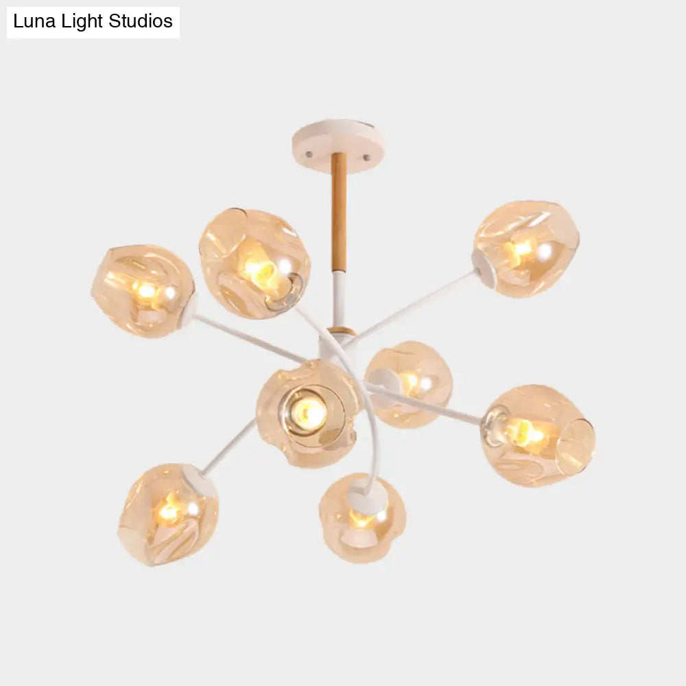 Branch Chandelier With Glass Shades: Restaurant Suspension Lamp (6/8 Lights) In Amber/Blue