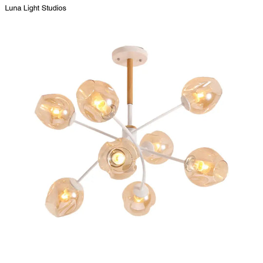 Branch Chandelier With Glass Shades: Restaurant Suspension Lamp (6/8 Lights) In Amber/Blue