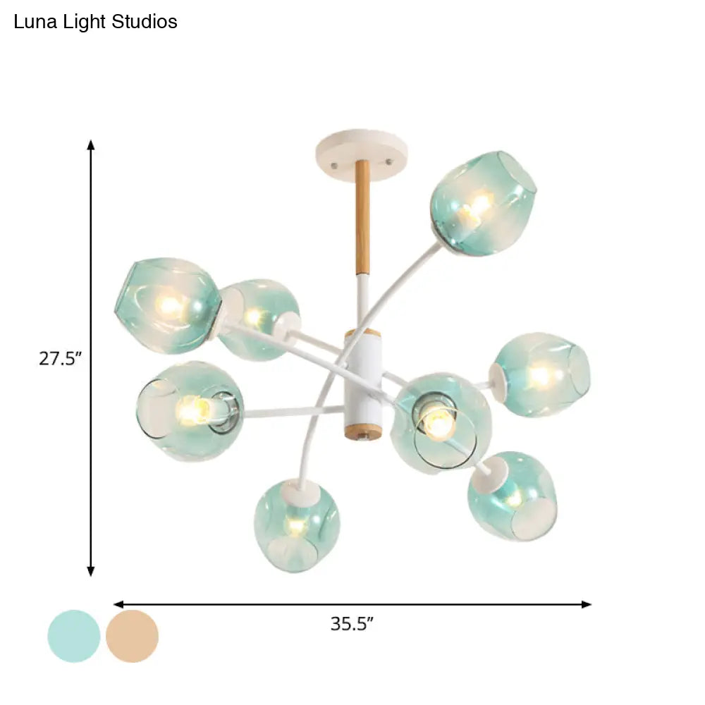Branch Chandelier With Glass Shades: Restaurant Suspension Lamp (6/8 Lights) In Amber/Blue
