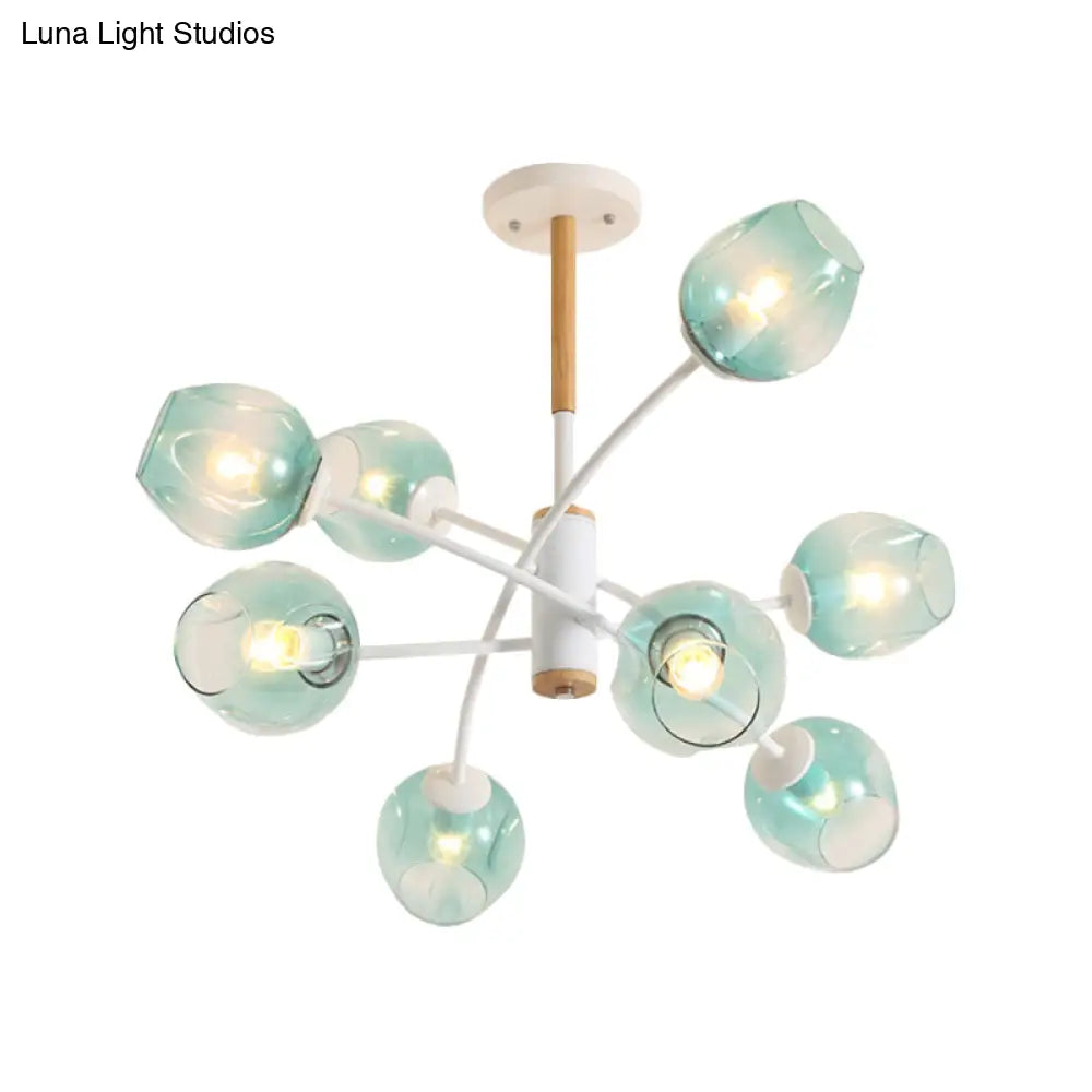 Branch Chandelier With Glass Shades: Restaurant Suspension Lamp (6/8 Lights) In Amber/Blue