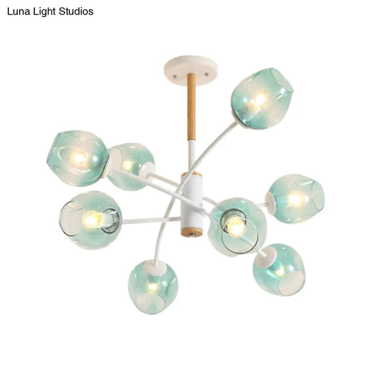Branch Chandelier With Glass Shades: Restaurant Suspension Lamp (6/8 Lights) In Amber/Blue