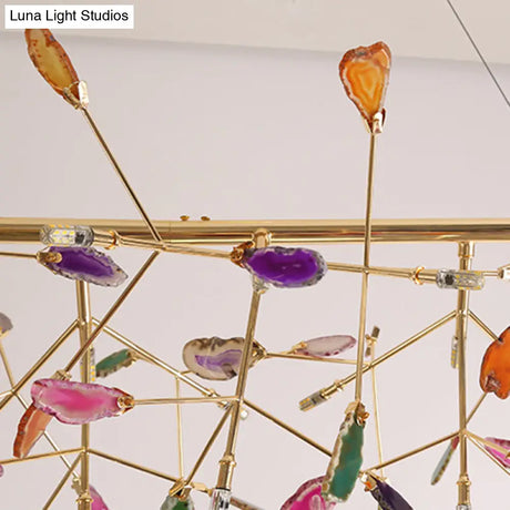 Branch Island Light Nordic Crystal Gold Hanging Ceiling - 16/24 Head Colorful Design For Dining Room