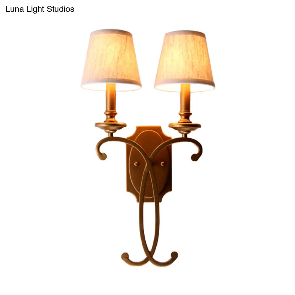 Brass 2-Light Country Cone Sconce For Bedroom Wall Mount