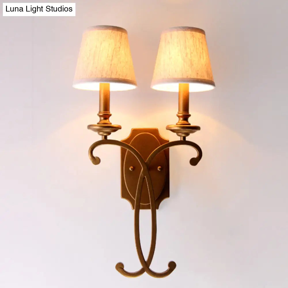 Brass 2-Light Country Cone Sconce For Bedroom Wall Mount