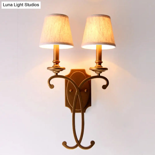 Brass 2-Light Country Cone Sconce For Bedroom Wall Mount