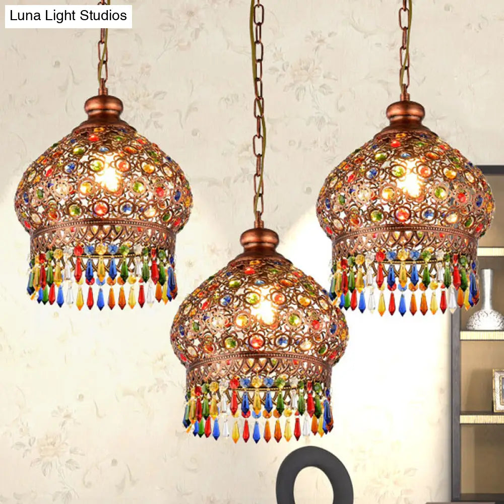 Brass 3-Head Metal Dome Chandelier Pendant For Corridors