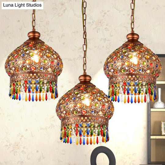 Brass 3-Head Metal Dome Chandelier Pendant For Corridors