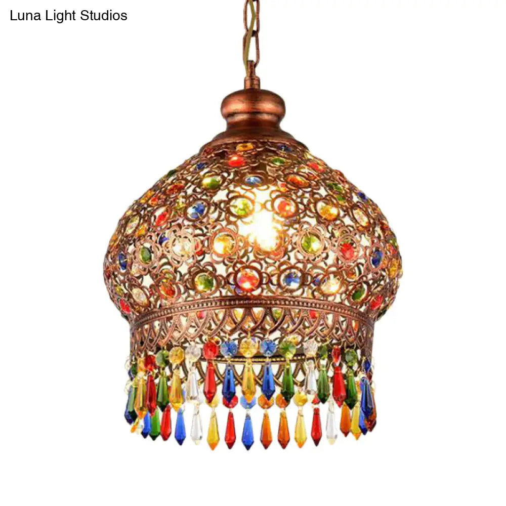 Brass 3-Head Metal Dome Chandelier Pendant For Corridors