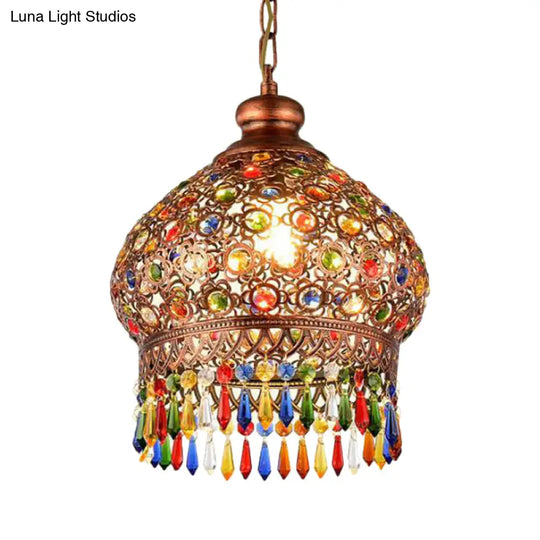 Brass 3-Head Metal Dome Chandelier Pendant For Corridors