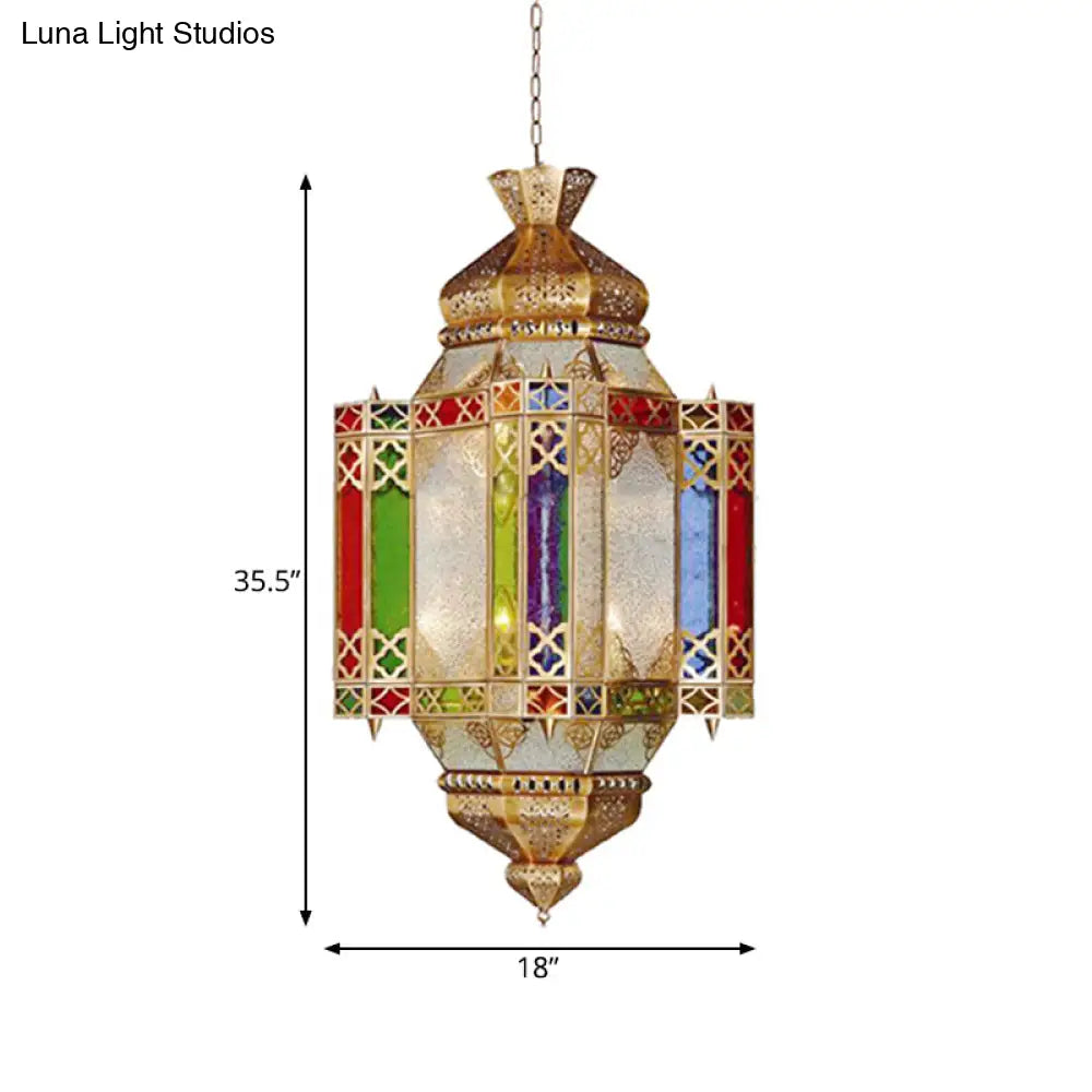 Brass 4-Head Art Deco Corridor Chandelier With Metallic Castle Suspension