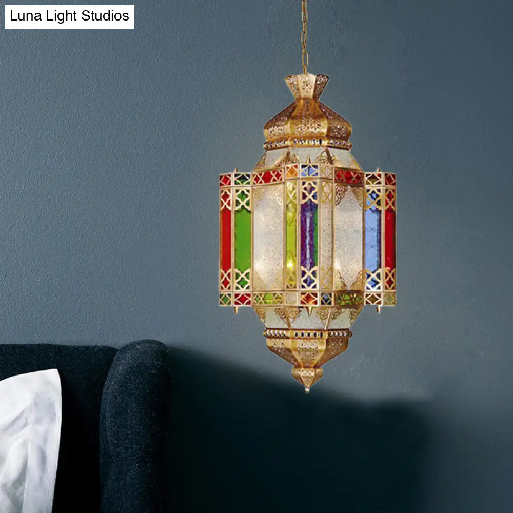 Brass 4-Head Art Deco Corridor Chandelier With Metallic Castle Suspension