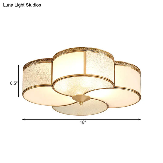 Brass 4-Light Flush Mount Fixture - Frosted Glass Ceiling Light For Living Room