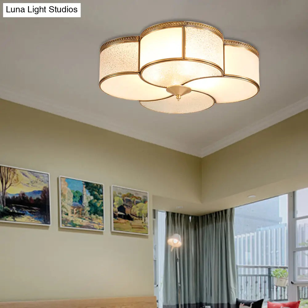 Brass 4-Light Flush Mount Fixture - Frosted Glass Ceiling Light For Living Room