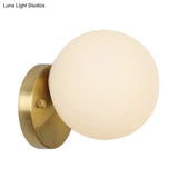 Brass Antique Wall Lamp Fixture With Frosted White Glass Tulip Shade - 1-Light Mount Light