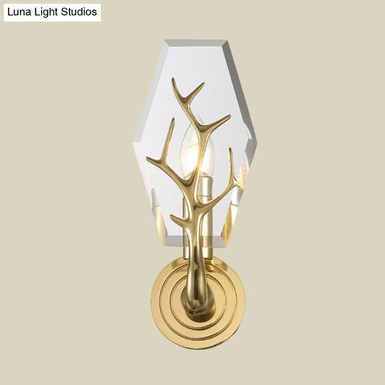 Brass Antler Arm Wall Sconce With Crystal Panel Modern Design & 1-Bulb Mount Lighting