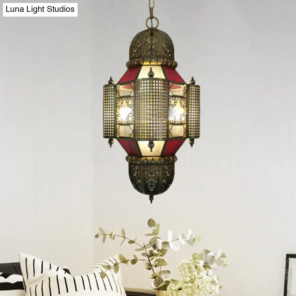 Brass Arabian Lantern Pendant Light - 3-Head Chandelier Fixture For Restaurants