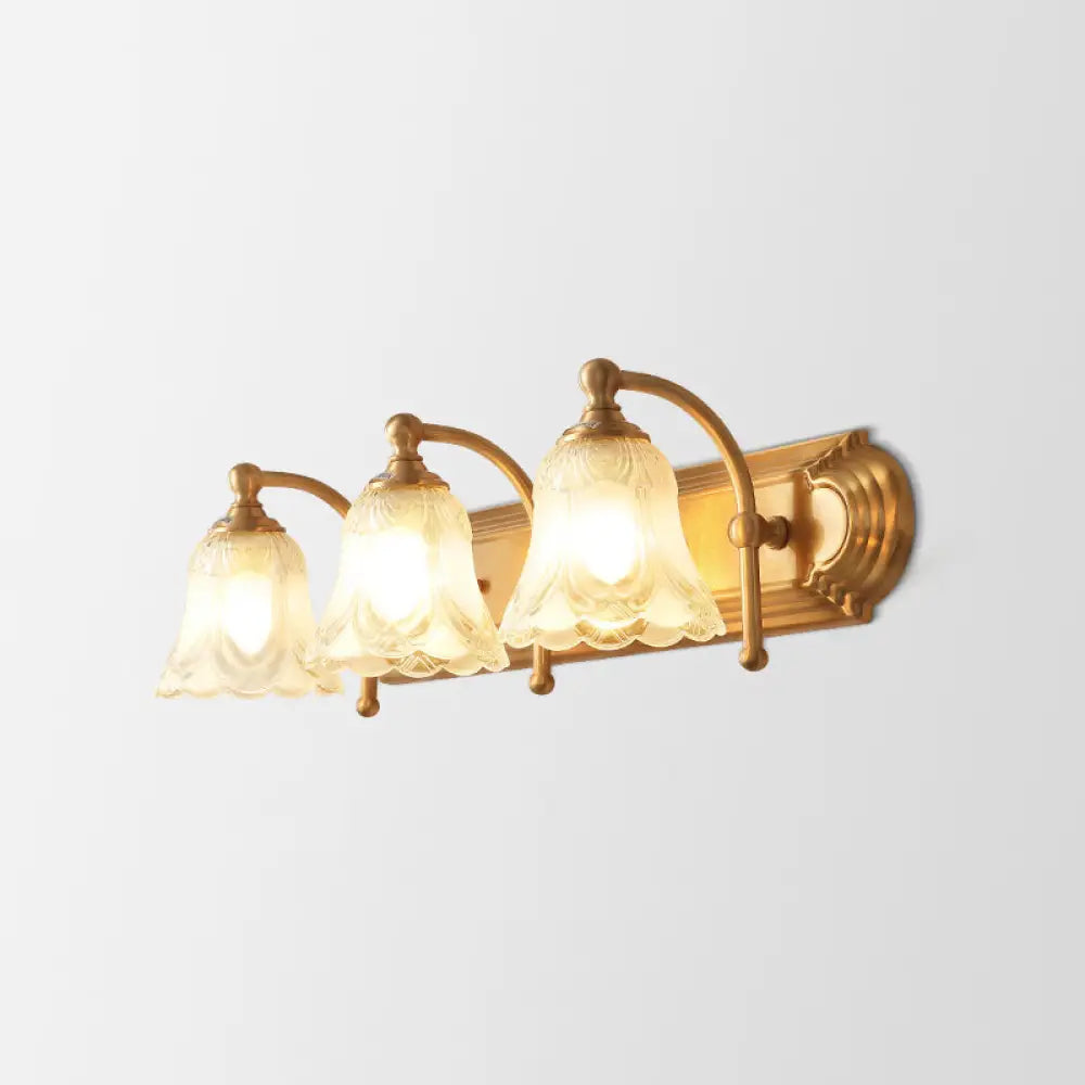 Brass Armed Wall Sconce With Ribbed Glass Shade For Bathroom Decoration 3 / Gold