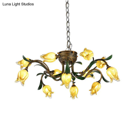 Brass Chandelier Light Fixture - 12-Bulb Korean Garden Led Drop Pendant For Dining Room