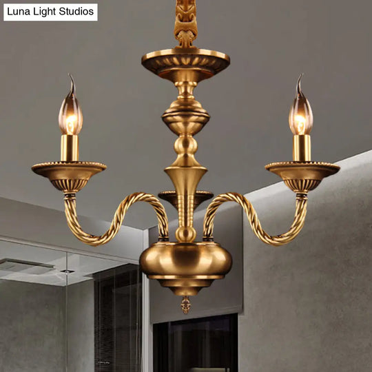 Brass Colonial Candle Chandelier Pendant Light With Curved Hemp Rope Arm - 3/5/6 Lights
