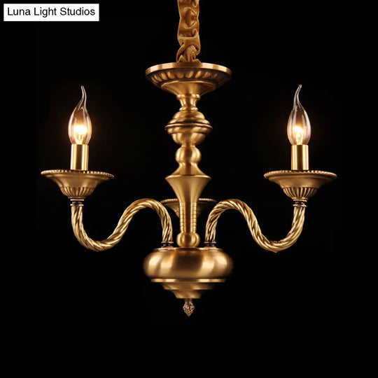 Brass Colonial Candle Chandelier Pendant Light With Curved Hemp Rope Arm - 3/5/6 Lights