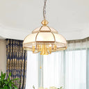 Brass Colonial Chandelier Lamp With Milk Glass Dome - 5 Heads Pendant Light For Bedroom
