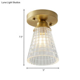 Brass Cone Ceiling Light: Industrial Semi Flush Mount With Clear Textured Glass For Living Room