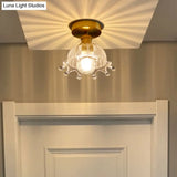 Brass Crown 1 Light Ceiling With Clear Stripes Glass Shade - Contemporary Aisle Lighting Fixture