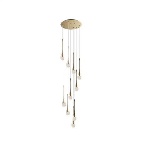 Brass Crystal Cone Pendant Light Set With Long Led Cascade - Perfect For Stairwell 10 /