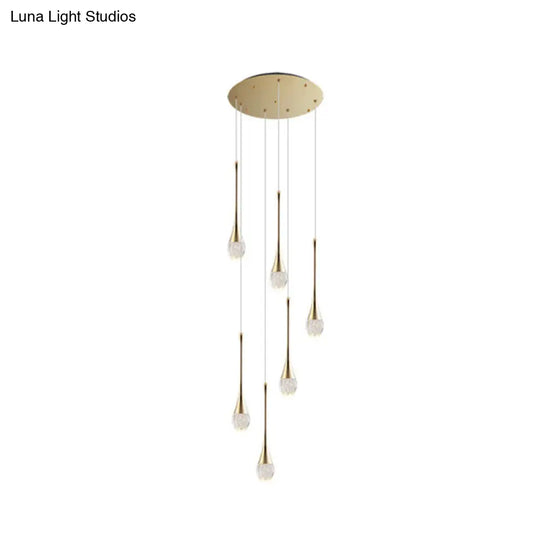 Modern Brass Crystal Hanging Led Pendant Lights - Long Cone Cascade Design For Stairwell 6 /