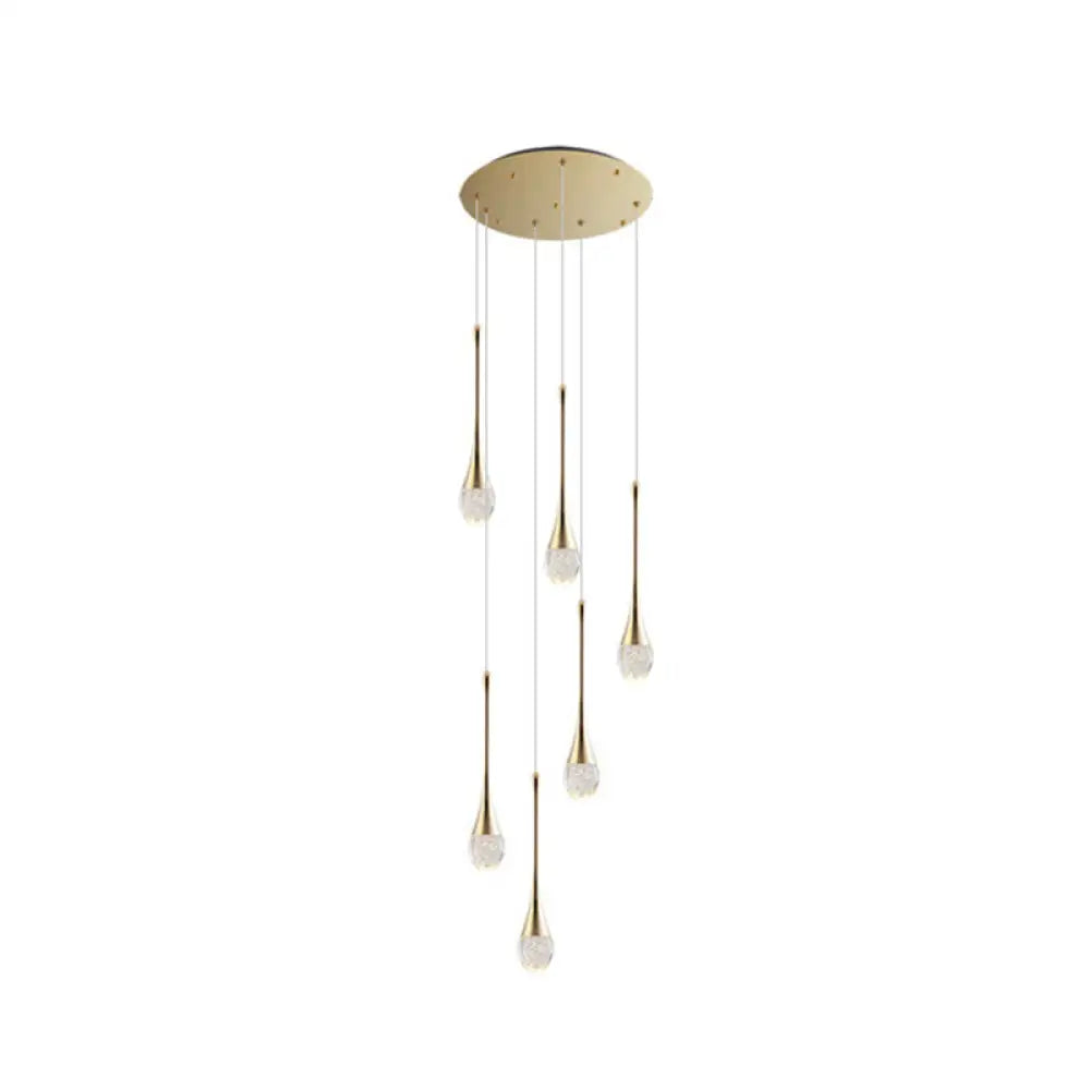 Brass Crystal Cone Pendant Light Set With Long Led Cascade - Perfect For Stairwell 6 /