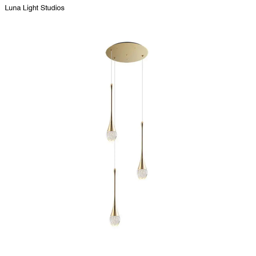 Modern Brass Crystal Hanging Led Pendant Lights - Long Cone Cascade Design For Stairwell 3 /