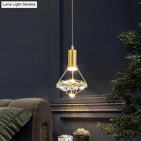 Brass Crystal Pendant Light With Led Modern Diamond Ceiling Lighting For Bedroom