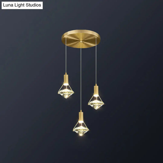 Modern Brass Crystal Pendant Light With Diamond Design - Led Bedroom Ceiling Lighting 3 /