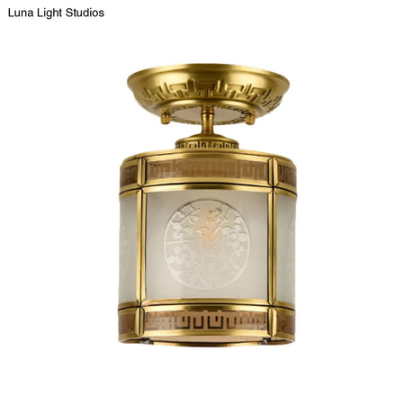 Brass Cylinder Flush - Mount Light For Corridor