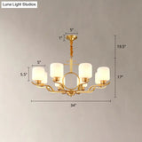 Brass Cylinder Milk Glass Chandelier Pendant Light For Traditional Living Rooms