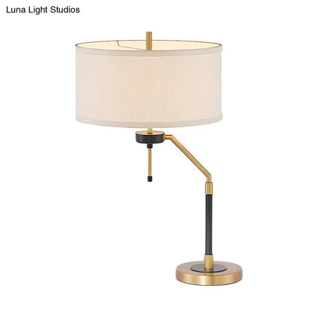 Brass Desk Lamp - Traditional Drum Fabric Reading Light For Bedroom