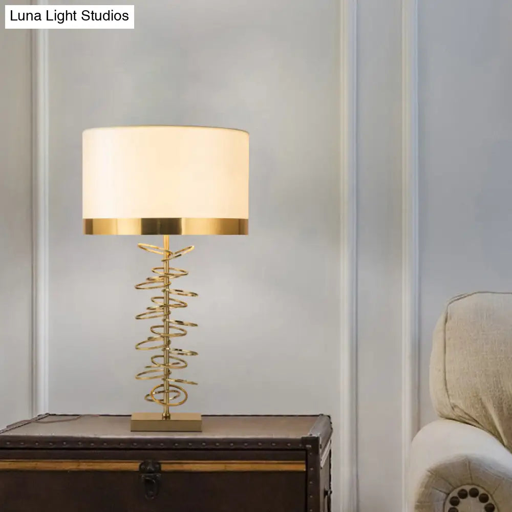 Brass Drum Table Lamp - Classic Style With Fabric Shade 1 Head Ideal For Nightstands