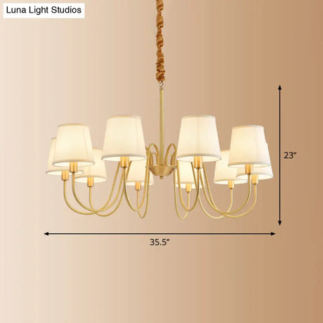 Brass Fabric Bucket Shade Suspension Light - Simplicity Chandelier For Living Room