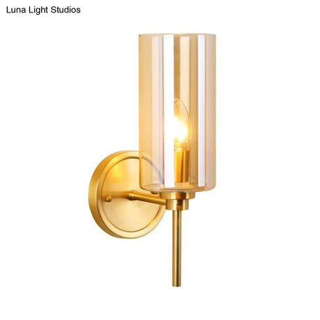 Brass Finish Clear Glass Wall Sconce Single Bulb Lamp