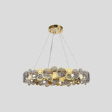 Brass Finish Crystal Pendant Ceiling Light With Glass Shade For Spacious Bedrooms / 28.5’ Smoke Grey