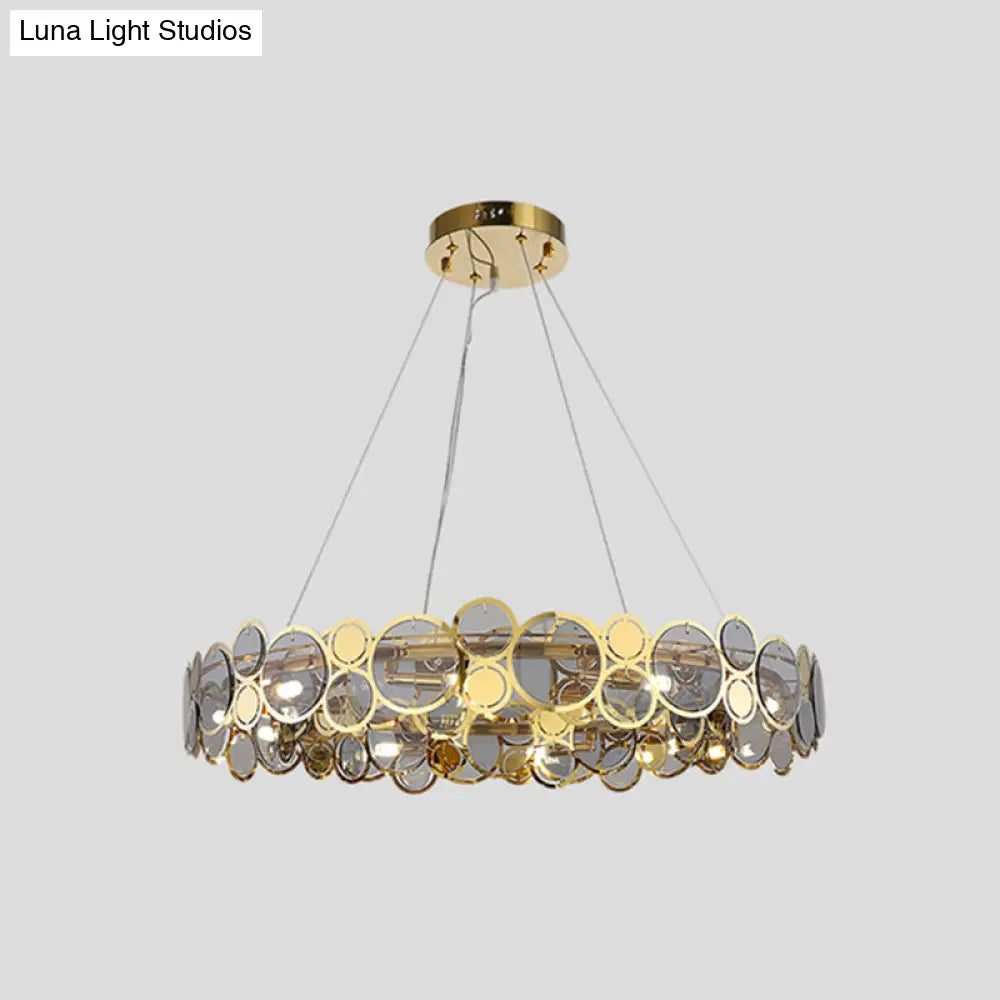Brass Finish Crystal Pendant Ceiling Light With Glass Shade For Spacious Bedrooms / 35.5’ Smoke Grey