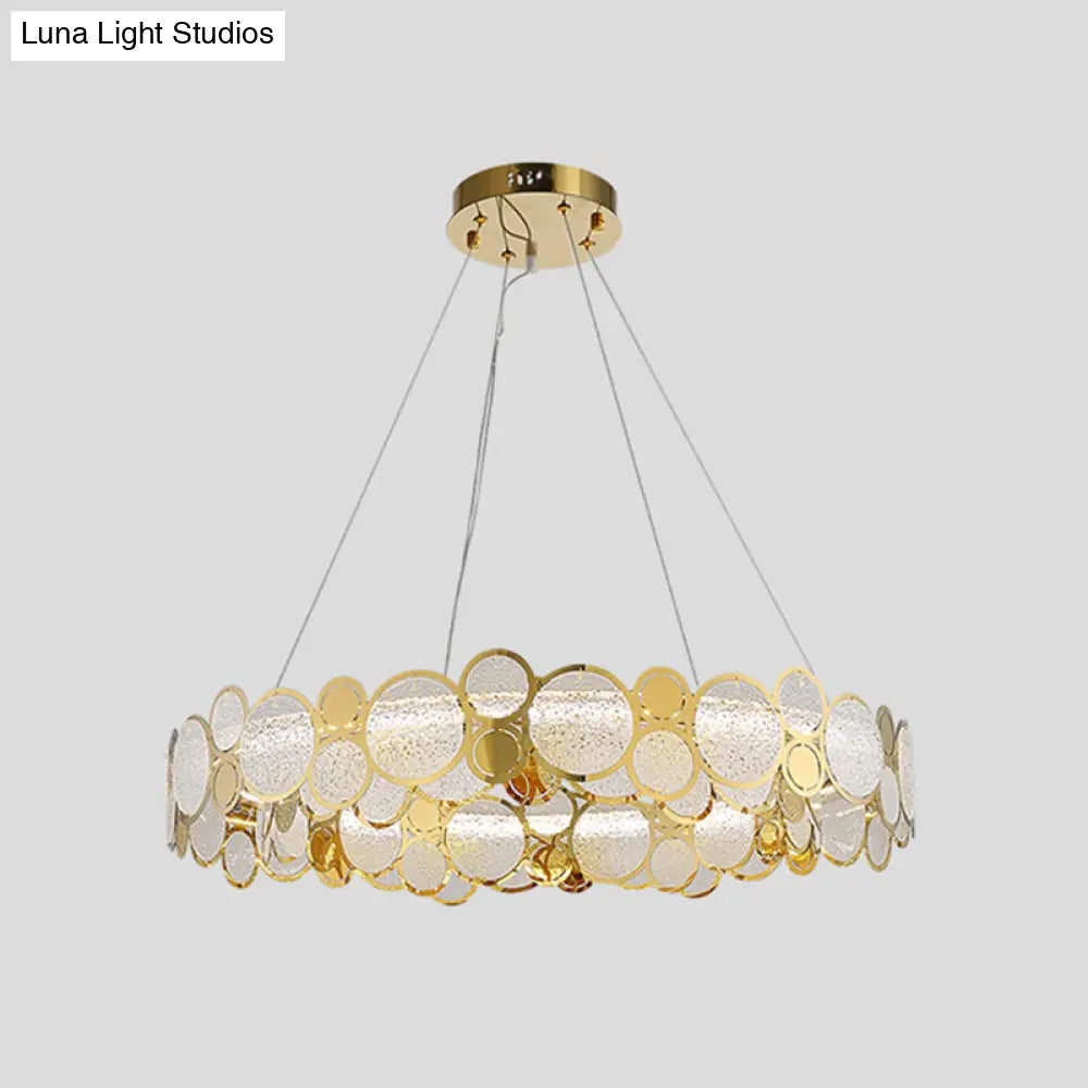 Crystal Bedroom Pendant Ceiling Light With Brass Finish Metal Fixture & Glass Shade - Large Size /