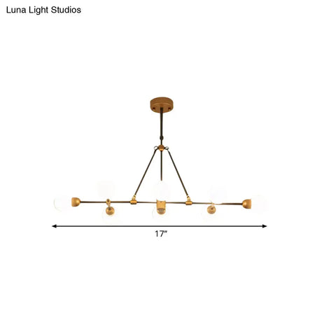 Brass Finish Island Light With Orb Shade - 8-Light Metal Hanging Lamp For Dining Room