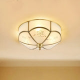 Brass Flush Mount Lamp With Colonial Sandblasted Glass - 3/4/6 Head Options / 14’