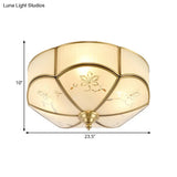 Brass Flush Mount Lamp With Colonial Sandblasted Glass - 3/4/6 Head Options