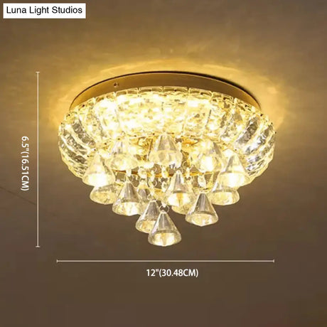 Brass Led Flush Mount Ceiling Light: Small Crystal Simplicity For Hallways