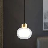 Brass Led Hanging Light With Clear Glass Shade - Modern Oblong Design