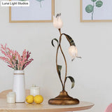Brass Led Nightstand Light With Tulip Metal Design For Living Room - American Garden Theme