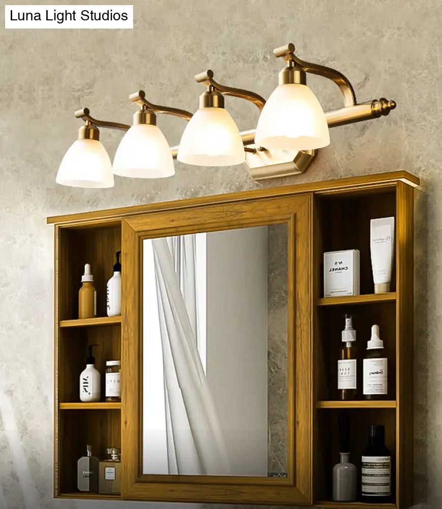 Brass Led Vanity Lighting For Makeup In Frosted Glass - American Bathroom Fixture