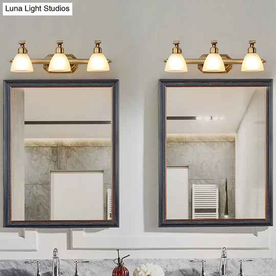 Brass Led Vanity Lighting For Makeup In Frosted Glass - American Bathroom Fixture